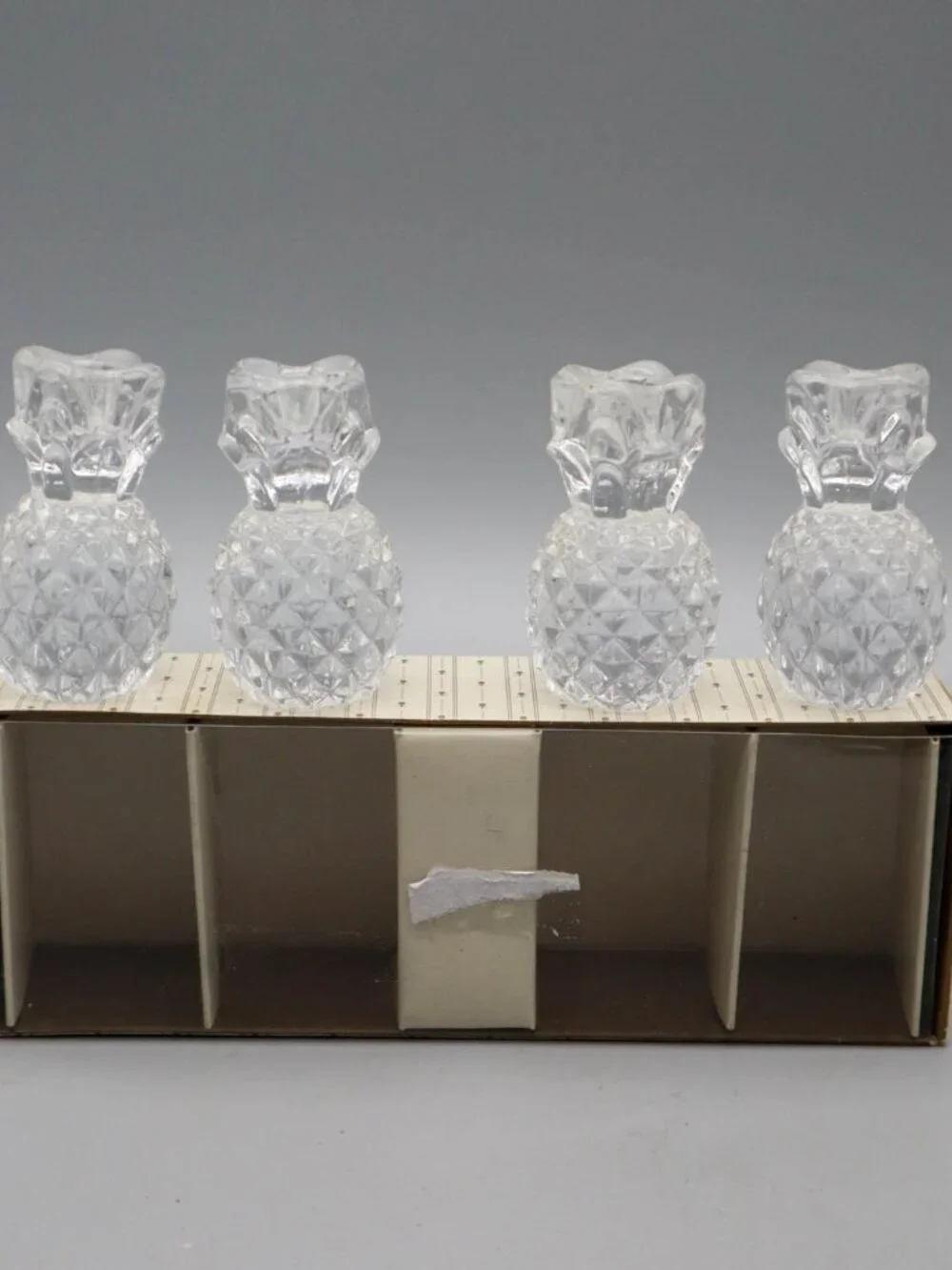 4 Vtg Williams-Sonoma Clear Glass Pineapple Tiny Taper Candle Holders Tropical